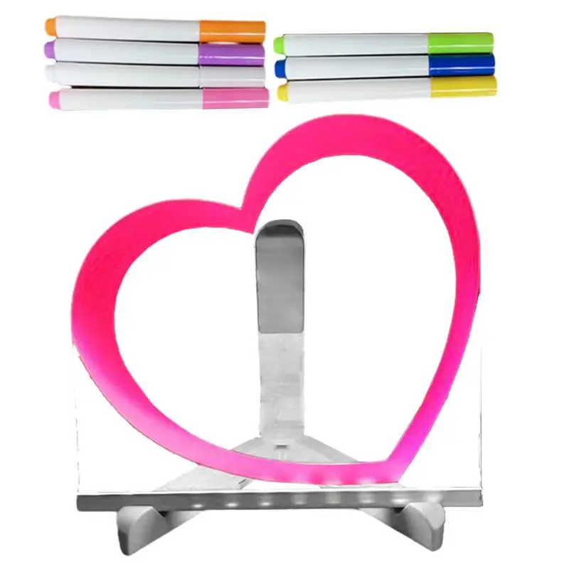 

Clear Acrylic Dry Erase Board Heart Design Planning Boards With 7 Color Marker Creative Dry Erase Board Reusable LED Light