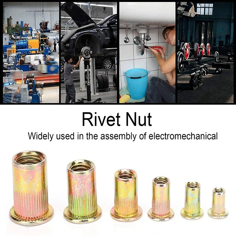 

161Pcs Flat Head Blind Rivet Nuts Colour Zinc Plated Metric Thread Insert Nut Screw Blind Rivet Nut Set with Box