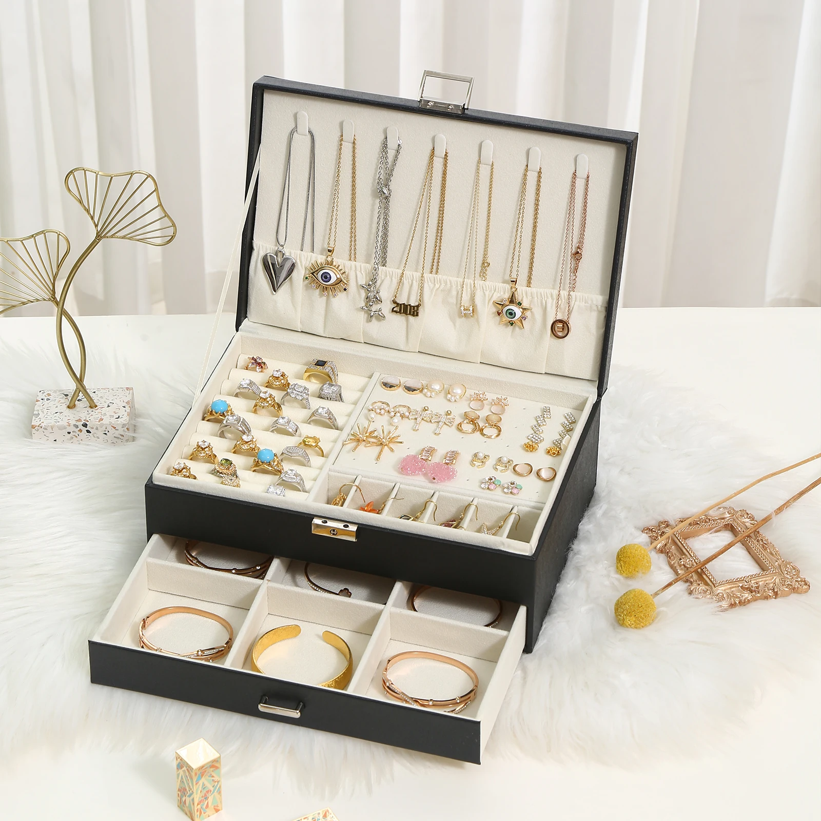 WEJEBOX New 2023 Exquisite Leather Jewelry Box for Women Travel Jewelry Organizer Necklace Earring Ring Storage Box gifts