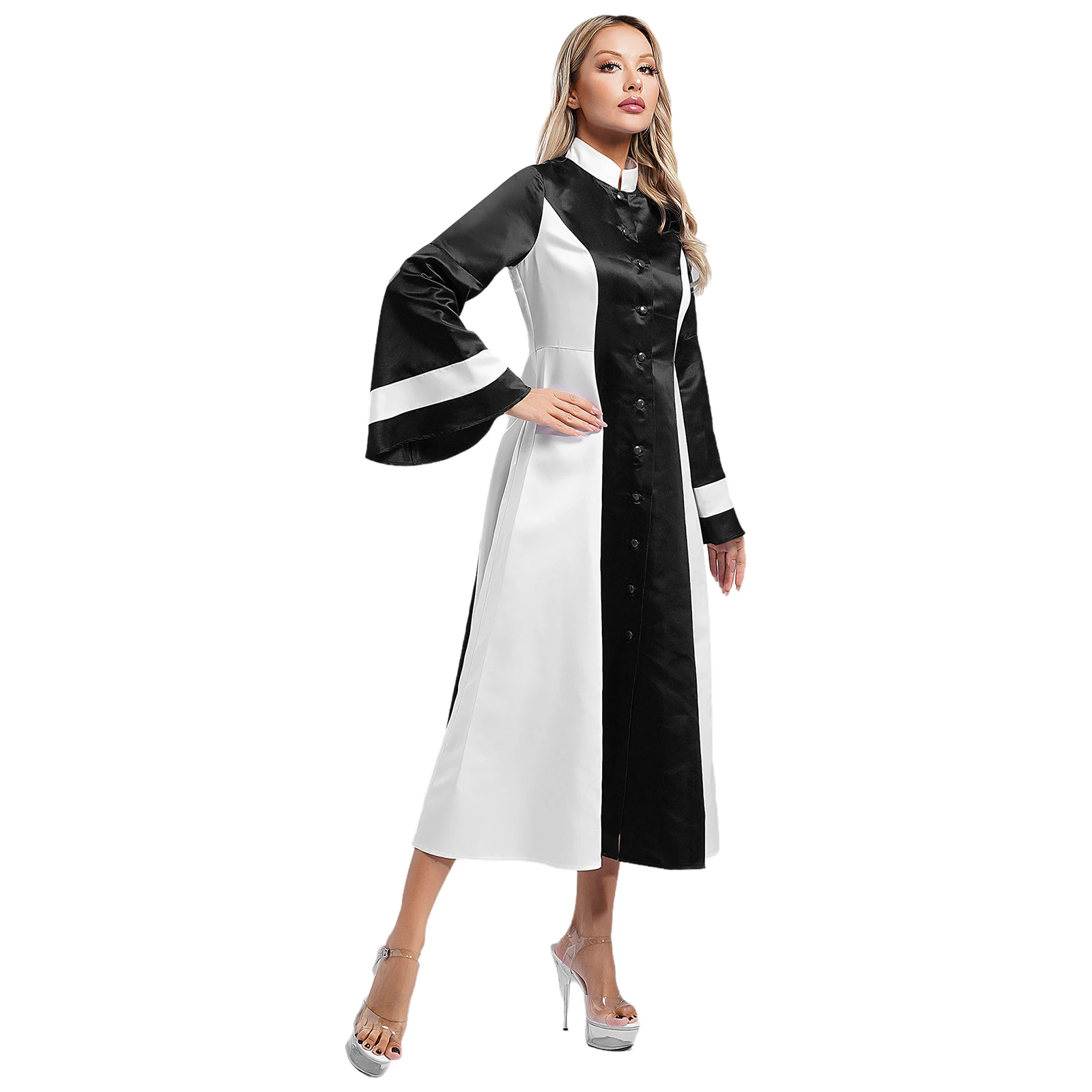 Женское церковное платье для хора поклонения цветное с воротником-стойкой и