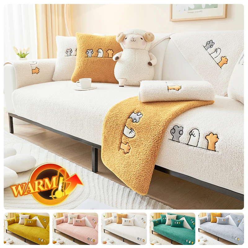 

Winter Warm Lambs Velvet Sofa Towel Thicken Plush Couch Cushion Universal Sofa Pad for Living Room Sectional Sofa Mat Home Decor