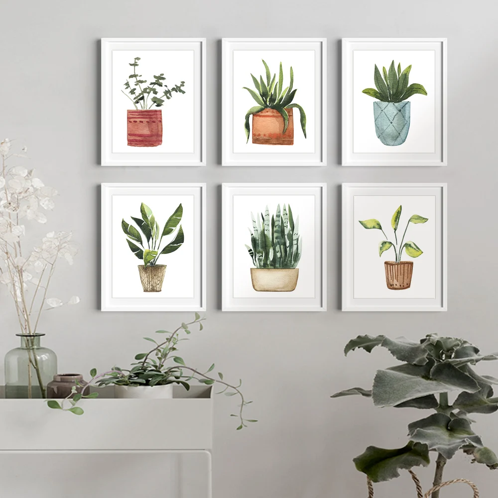 Растительные принты плакаты без рамки декор для гостиной набор из 6 картин на