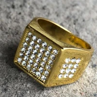 milangirl micro pave rhinestone iced out bling geometric ring gold filled rings for men jewelry