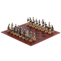 chess set war theme carved painted pieces relief chessboard chess pieces table game italy vs france character history