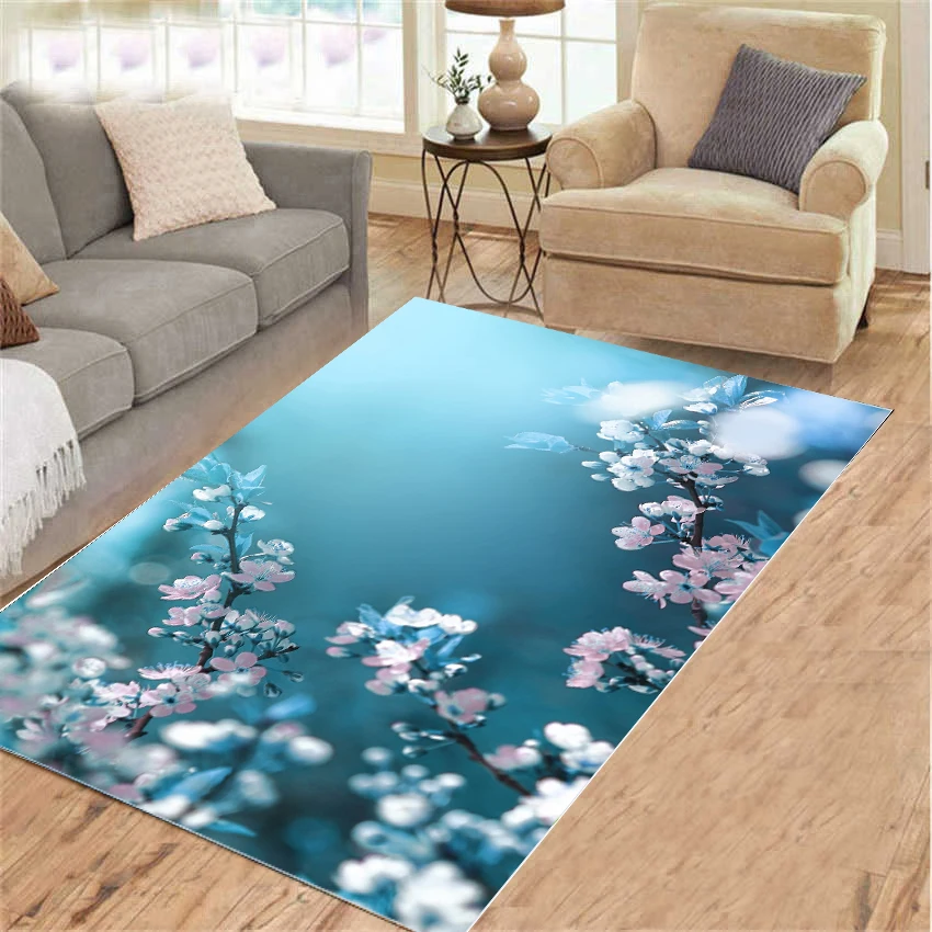 

Hot Sale Flower Flannel Carpets For Living Room Vivid 3d Printed Area Rug Blue Floor Mat for Children Bedroom Kids Play Mat