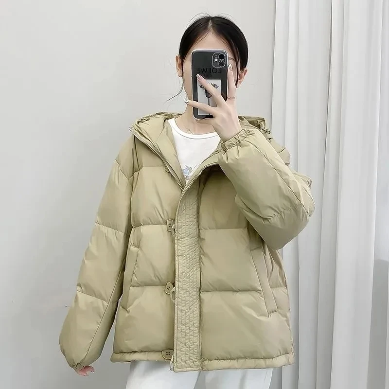 

Women's Winter Jacket 2022 Hooded Korean Loose Cotton Padded Coat Ladies Warm Thicken Parkas Outwear Solid Female Bread Coat