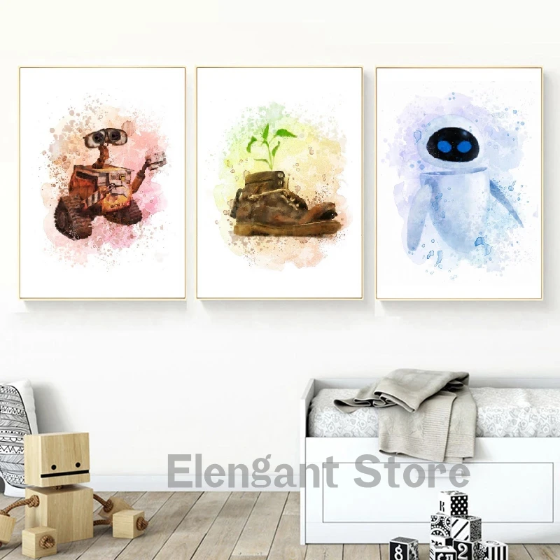 Мультяшный постер диснеевских фантастических фильмов WAL L.E акварельные роботы