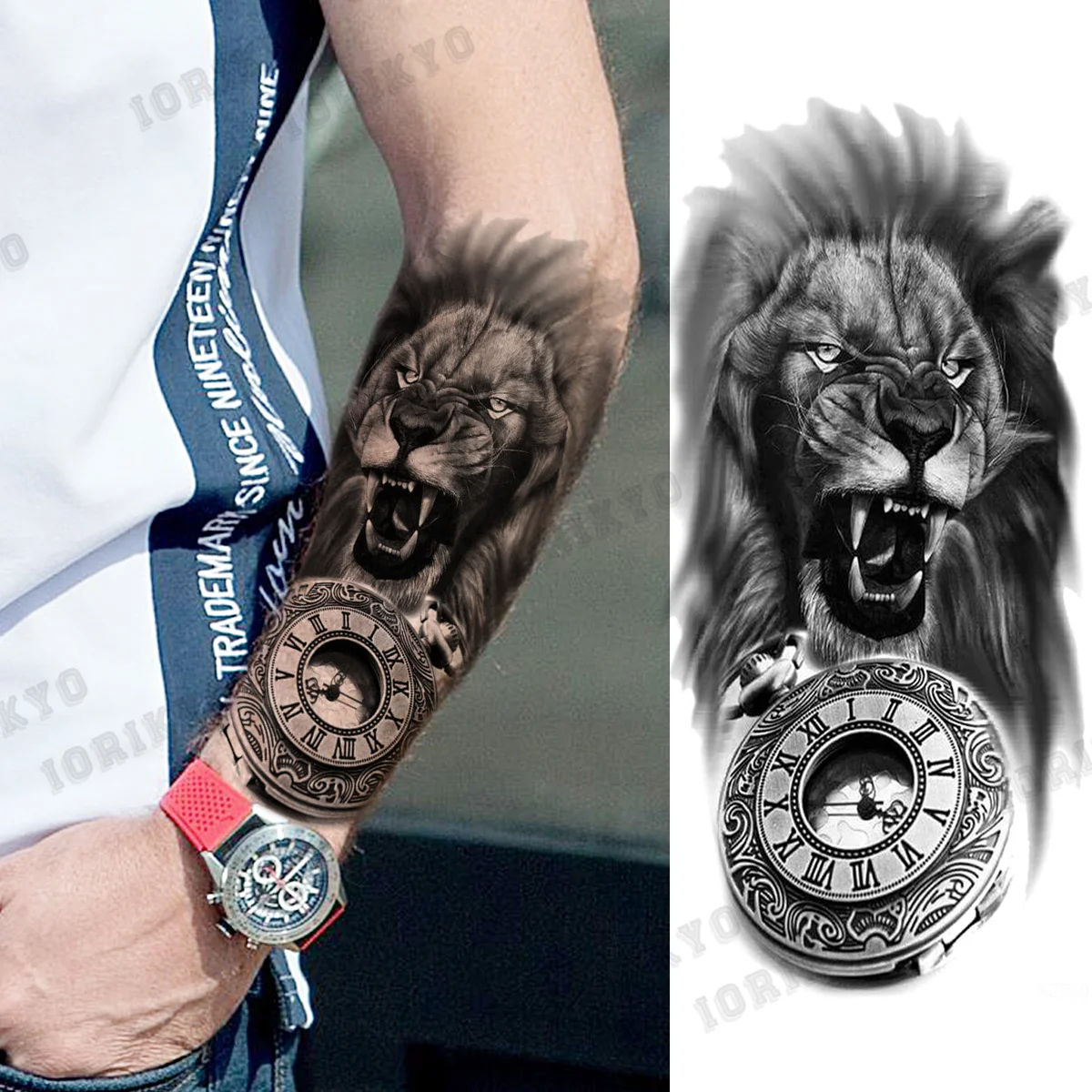 Временные татуировки для мужчин 3D с черепом Черного Тигра взрослых Львом