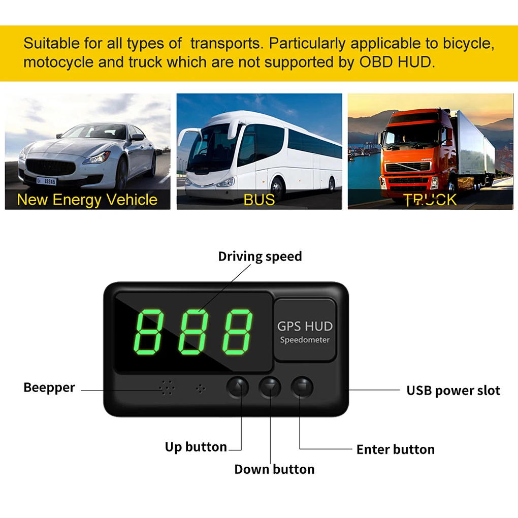 

Car Windscreen HUD Digital Speedometer Odometer Distance Head up Display Speed Warning Overspeed Alarm Automobile