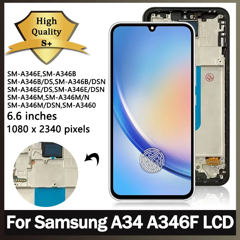 Супер AMOLED для Samsung A34 SM-A346E A346B ЖК-дисплей с дигитайзером сенсорного экрана в сборе