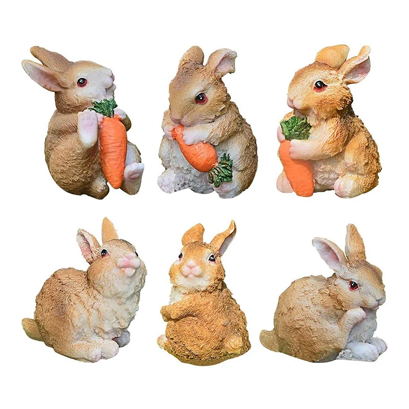 

6Pcs Bunny Garden Ornaments Mini Resin Figurines Rabbits Holding Carrots Outdoor Mini Landscape Garden Decoration