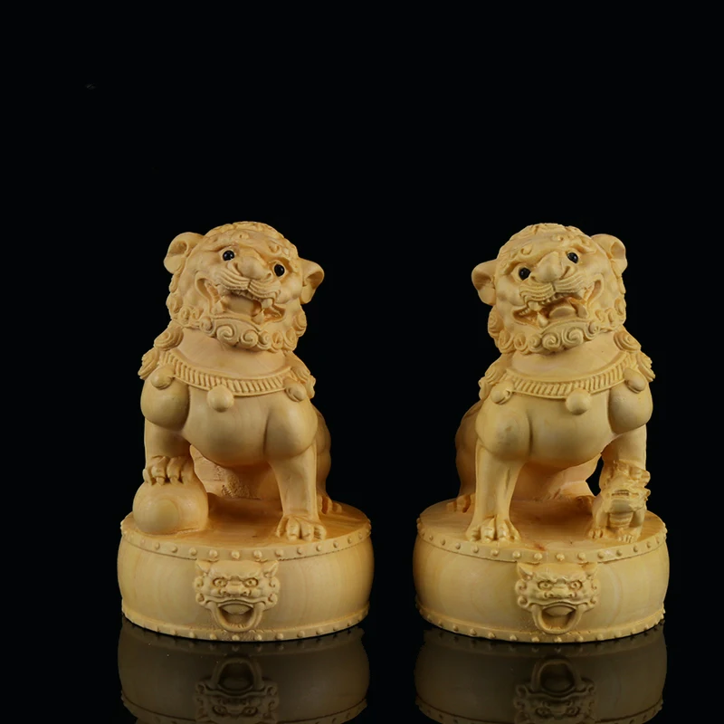 

A pair Solid wood evil spirits lion figurine Chinese Lucky Decorations Home Furnishing Living Room Decoration Accessories
