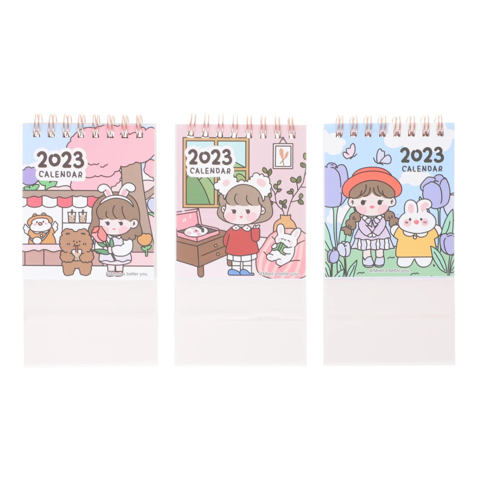 

3Pcs Decorative Cartoon Calendar Bedroom Desktop Calendar Small 2023 Calendar