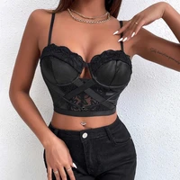 2022 new sexy vintage tops women vest see through v neck hollow out bandage crop tops women spaghetti corset