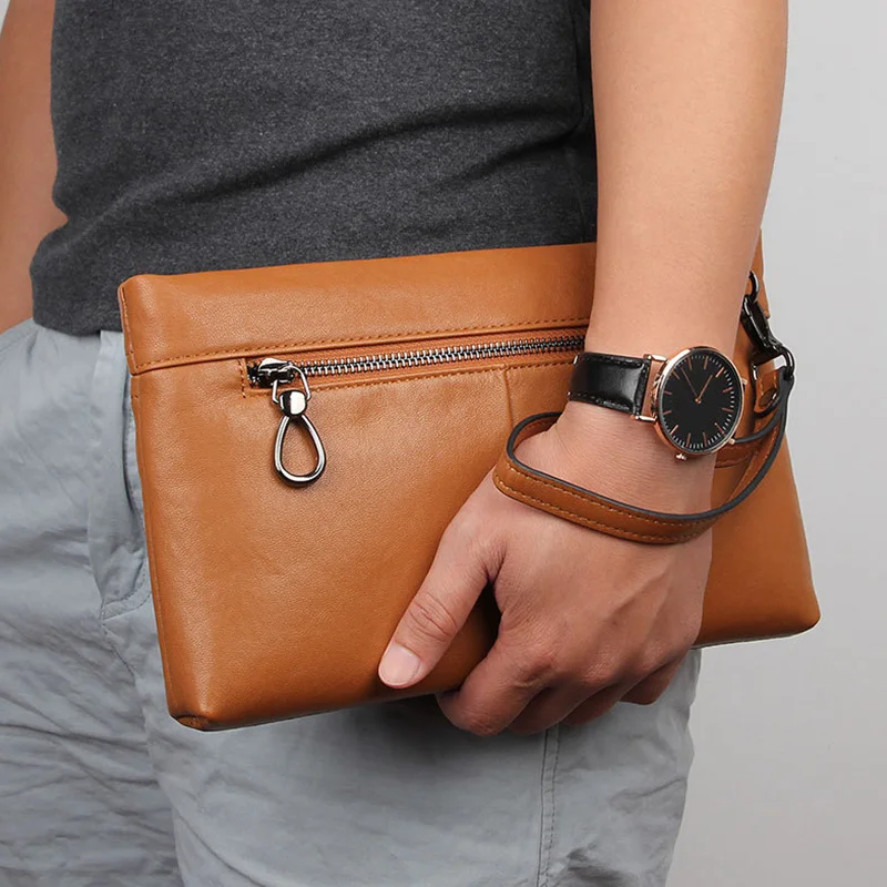

High Quality Causal Men Genuine Leather Day Clutch Fashion Envelope Bag Wrist Bag Hand Purse With Wristlet Big Clutches