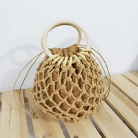 casual hollow fishnet woven women handbags cotton rope handwoven hand bags for women summer weave beach bag round handle net bag