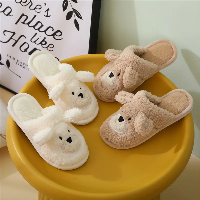 

2022 New Plush Cartoon Bear Warm Slippers Winter Women's Comfortable Couple Home Cotton Shoes Indoor Plus Size Sapatos Femininos