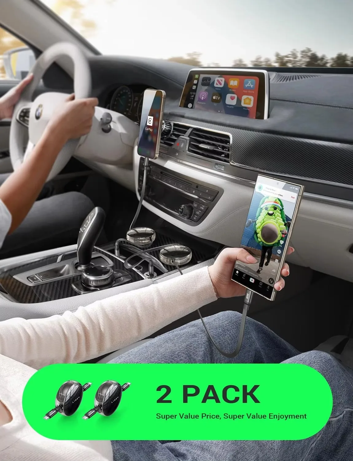 Выдвижной кабель для передачи данных Lisen 2024 60 Вт 3 А Тип c 2 упаковки iPhone 13 14 12 11 Pro X Max