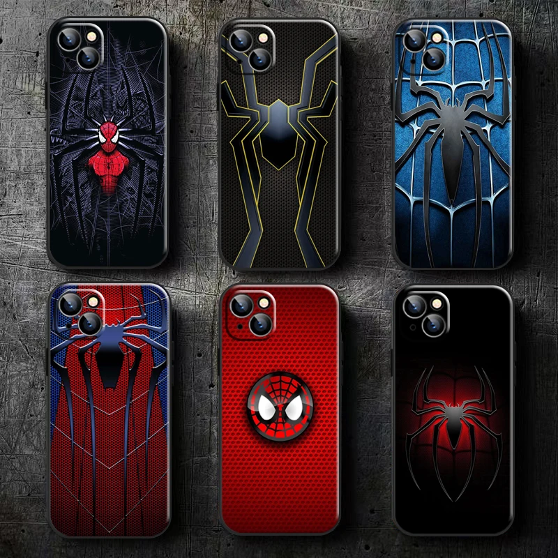 

Marvel Spiderman Logo For iPhone 13 12 11 Pro Max Mini X XR XS Max 5 5s 6 6S 7 8 Plus Phone Case Funda Liquid Silicon Coque