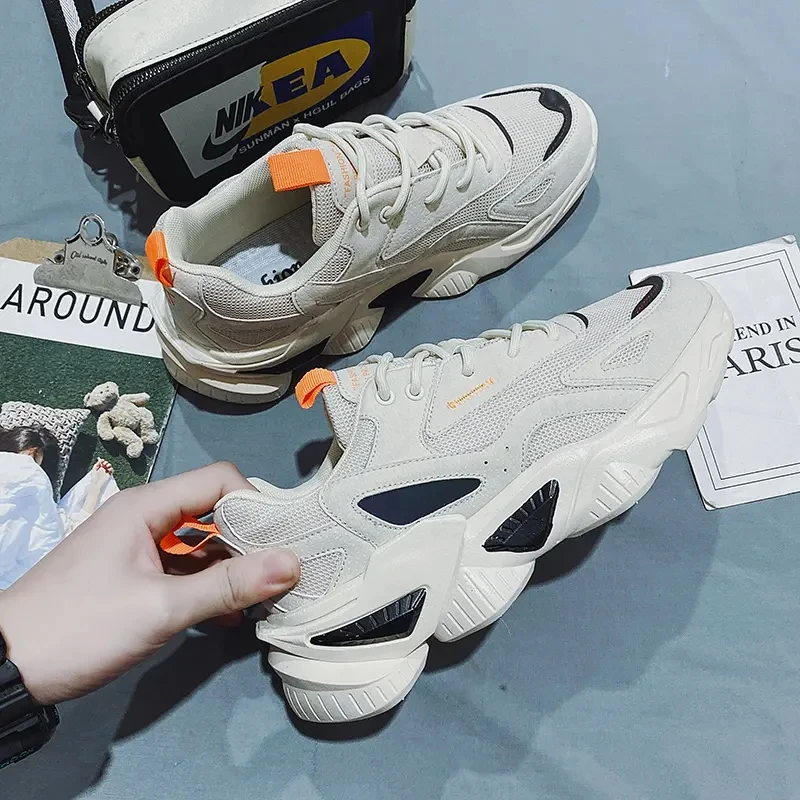 Mesh Breathable Soft Sneakers for Men Fashion Trendy Lace-up Casual Sports Shoes Outdoor Non-slip Comfortable Male Running Shoes