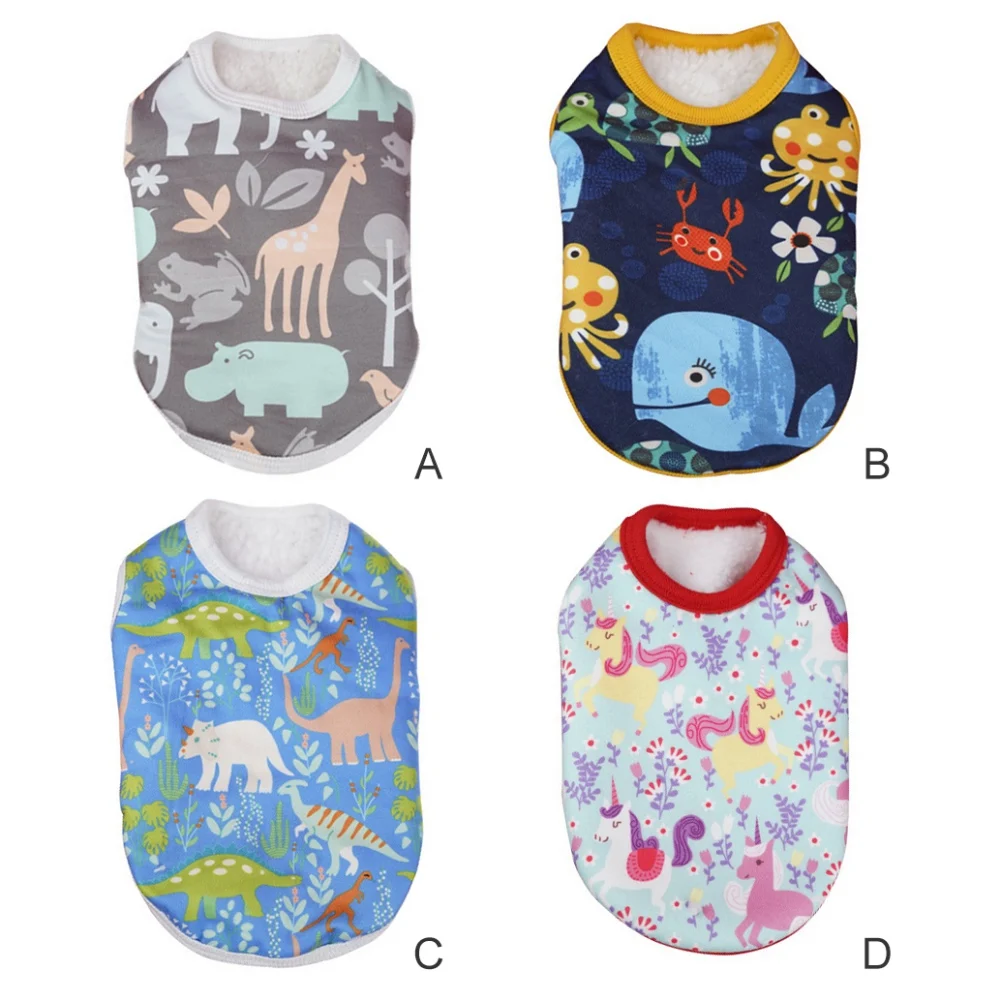 

Warm Small Dog Shirt Spring Autumn Puppy Sleeveless Vest Outfits Cartoon Animal Printed Cat Tank Tops Pet Apparels