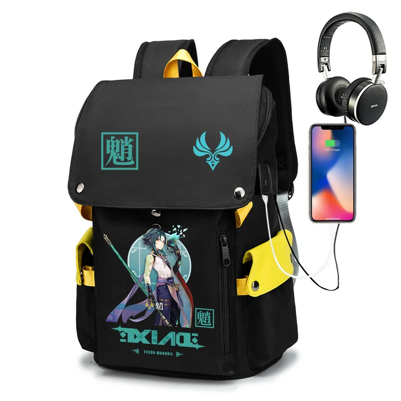 

Game Xiao Backpack Genshin Impact Cosplay Bookbag for School Boys Girls Hu Tao Gift Bag with USB Charging Port Travel Rucksack