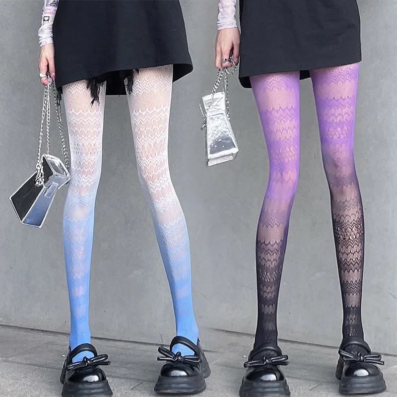 

Y2K Gradient Japanese Lolita Female Girl Pantyhose Candy Color Hollow Out Lace Mesh Jacquard Stockings Harajuku Tights Hosiery