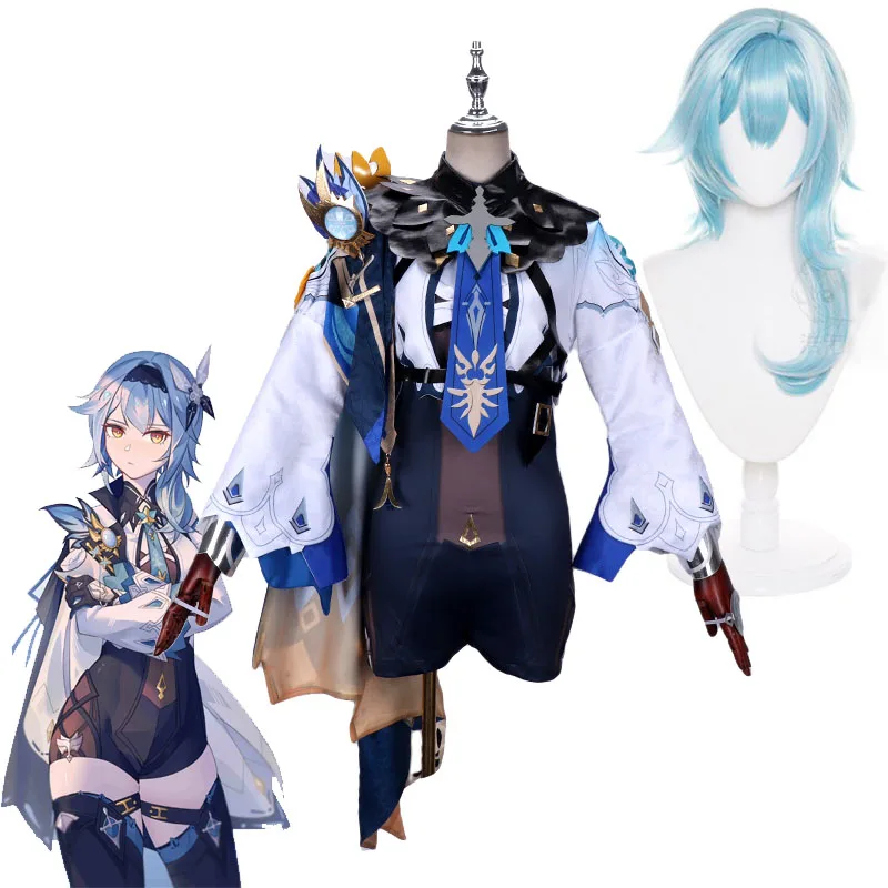 

Genshin Impact Eula Lawrence Cosplay Costume Spray Rider Game Uniform Sets Eula Cosplay Wigs Headgear