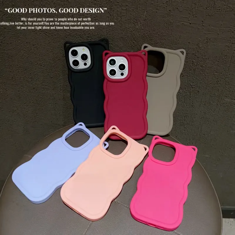 Фото 3D-чехол для телефона Infinix Hot 70 10 30 40 50 60 Pro Plus 12i 30i 40i 50i 60i с милыми кошачьими ушками, силиконовый, волнистый, конфетных цветов, мягкий №1