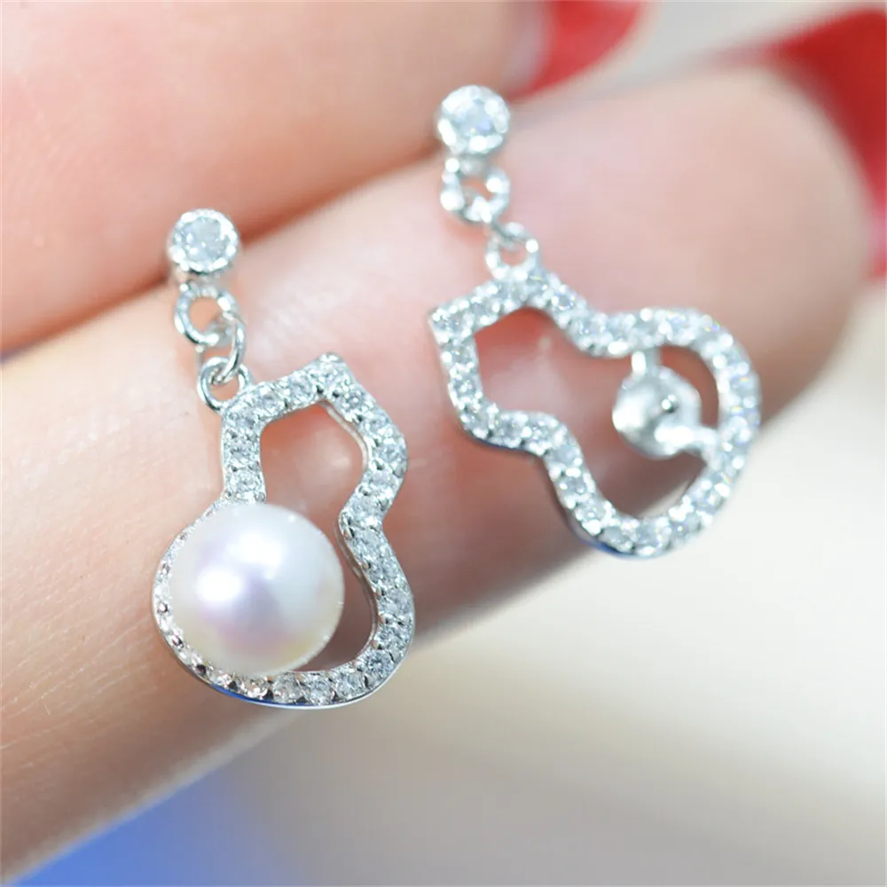 

DIY pearl earrings accessories S925 sterling silver jewelry gourd earrings female empty holder Fit 4-6mm beads