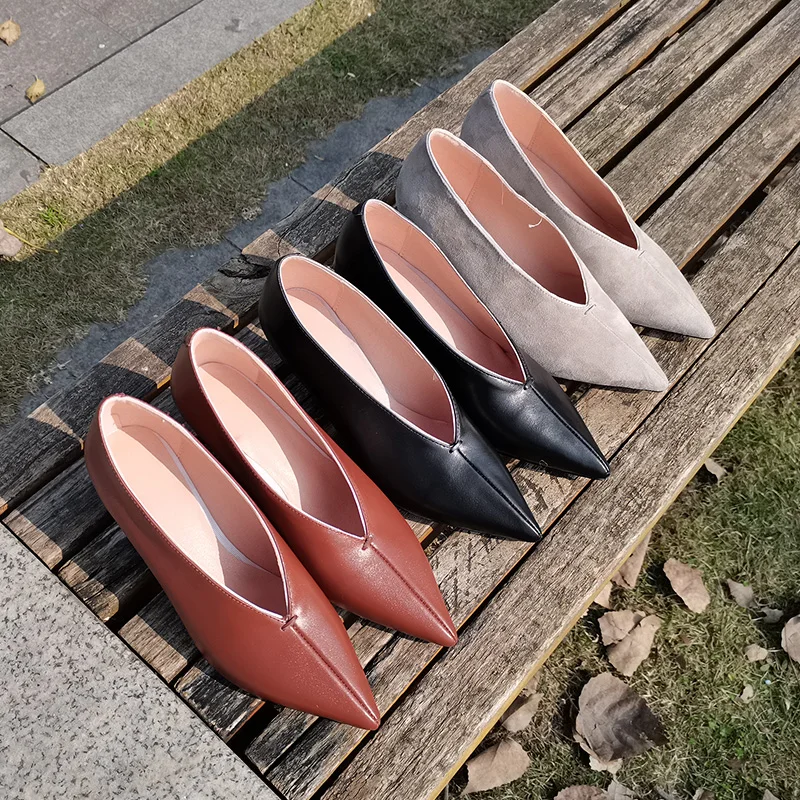 

2022 new women Pumps Genuine Leather shoes plus size 22-26.5cm cowhide/Sheep suede Upper women pumps Shallow mouth single shoes