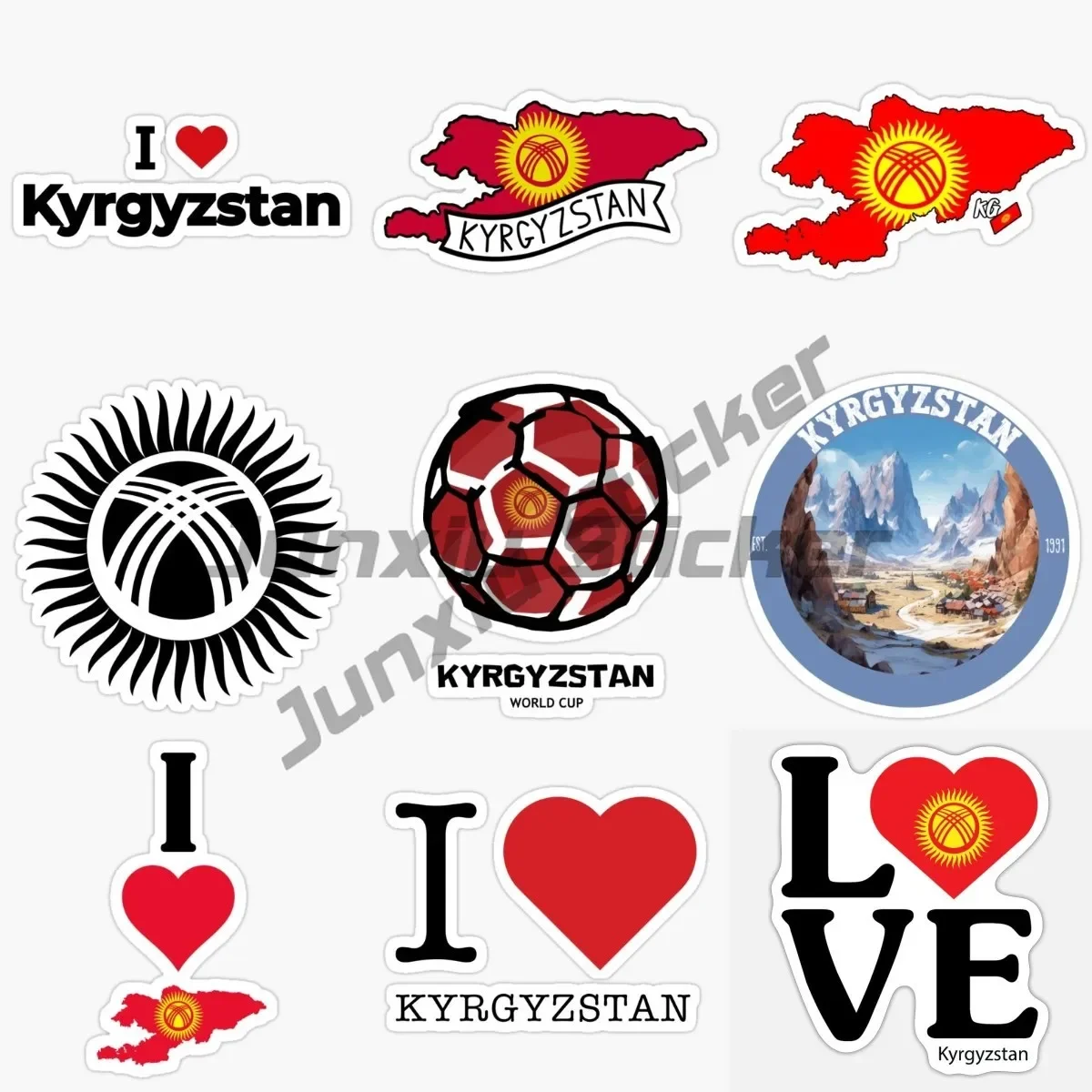 Виниловая наклейка Я люблю киргизийский флаг