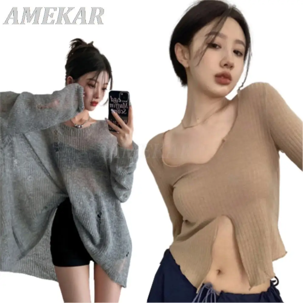 

Women's Spring Fashion New Knitwear Round Neck Early Autumn Simple Inside Bottoming Shirt Lady Outside Wear Loose Thin Section