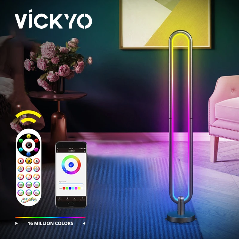 VICKYO LED Floor Night Lamp RGB U Shaped Living Room Bedroom Modern Vertical Lamp Smart APP Lamp Remote Control Atmosphere Lamp