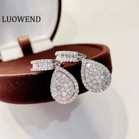 luowend 18k white gold earrings women engagement drop earrings real natural diamond earring luxury lady hoop design