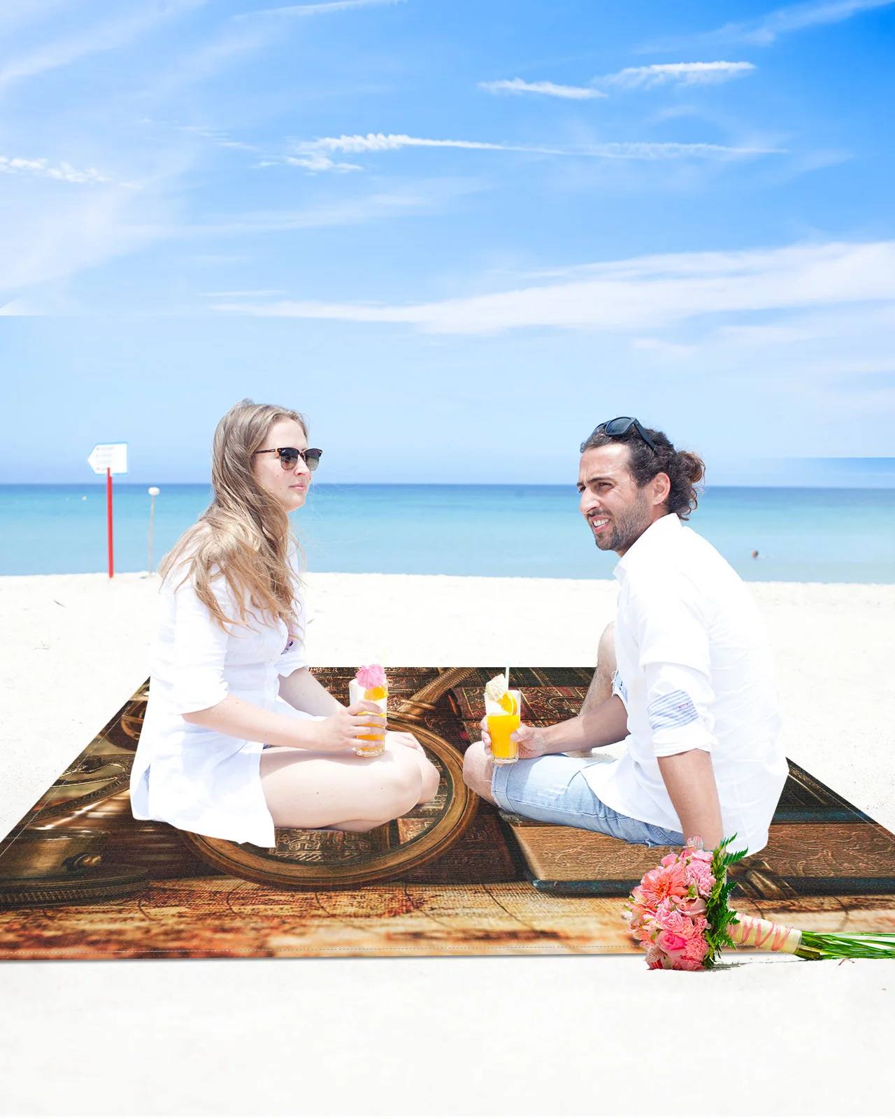 

Часы в стиле ретро с картой, пляжный коврик, устойчивый к песку, портативное пляжное одеяло, водонепроницаемые коврики для кемпинга и пикник...