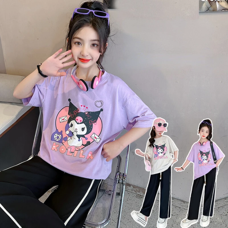 

Футболки с рисунком из аниме Sanrio, милая свободная летняя рубашка с коротким рукавом для студентов, Женский хлопковый топ для улицы, подарок для девушки