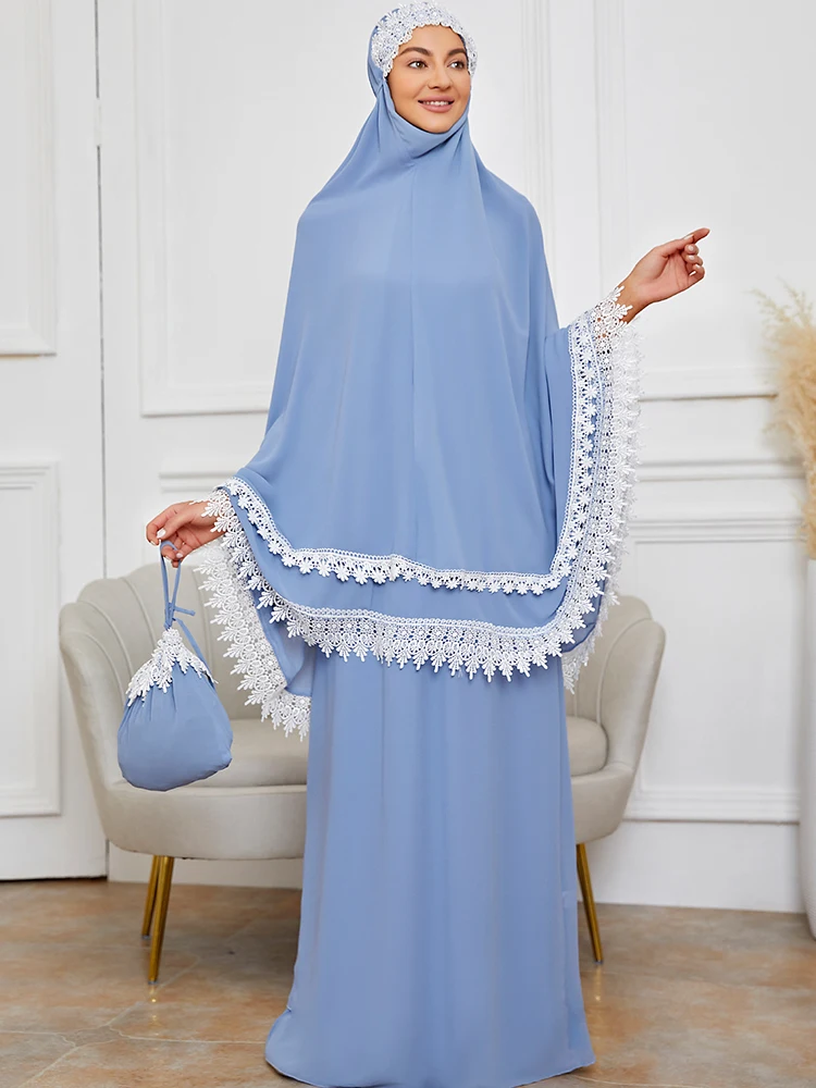 

Ramadan Eid Mubarak Abaya Dubai Arabic Turkey Pakistan Muslim Set Dress Khimar Prayer Clothes Women Ensemble Femme Musulmane
