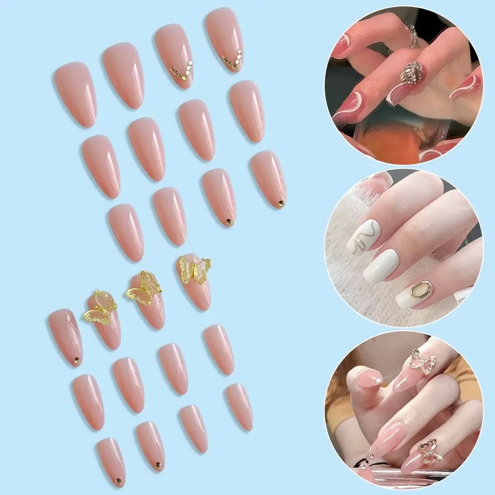 

24Pcs Line T shape Almond Shape Gel Press On Detachable False Nail Tips Fake Nail Tips Finished Fingernail