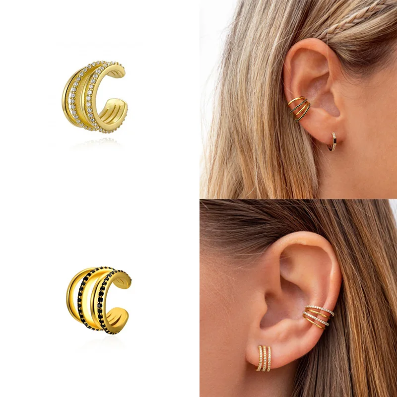 

KOJ 1PCS Multi-layer Irregular Ear Clip Earrings For Women No Puncture White Black Zircon Ear Cuff Earrings Fashion Jewelry