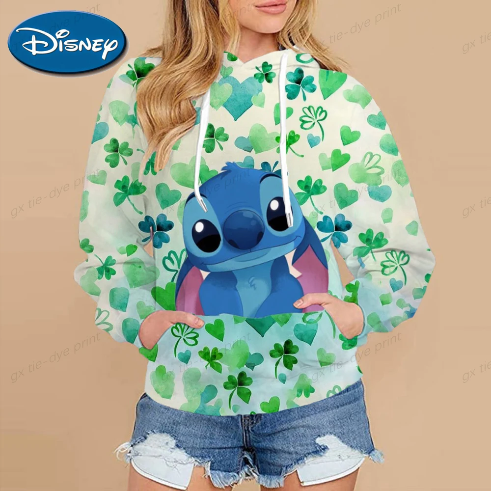 

Women's Solid Color Long Sleeve Y2K Disney Lilo & Stitch Street Hooded Sweater Casual Top Harajuku Women's Daily Wear