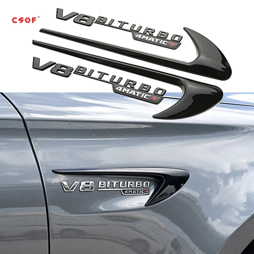 

2pcs Vane Air Badge Decor Fender Wind Sticker V8 BITURBO Emblem For Mercedes Benz AMG GT S ML SL Class CLA GLA SLK SLS CLS W220