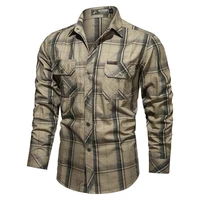 mens stand collar brand clothing chemise homme m 4xl autumn plaid military shirt men 100 cotton long sleeve combat army shirts