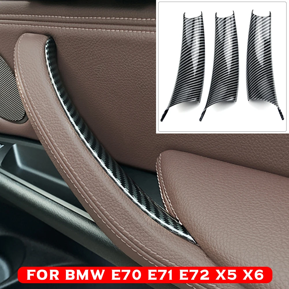 

LHD RHD Car Interior Door Panel Grab Handle Covers Carbon Fiber Armrest Protective Trim Car Styling For BMW X5 E70 X6 E71 E72