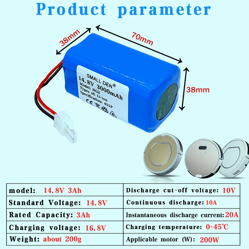 HG2 18650 14 8 V 3Ah 4S1P перезаряжаемая литиевая аккумуляторная батарея робот-пылесос для