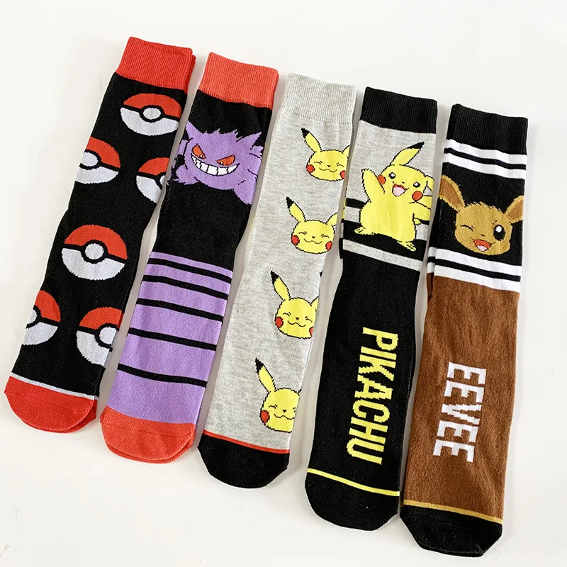 

2023 personality Pikachu cotton socks cartoon men's tube socks male and female fairy ball trend socks sweat absorbing