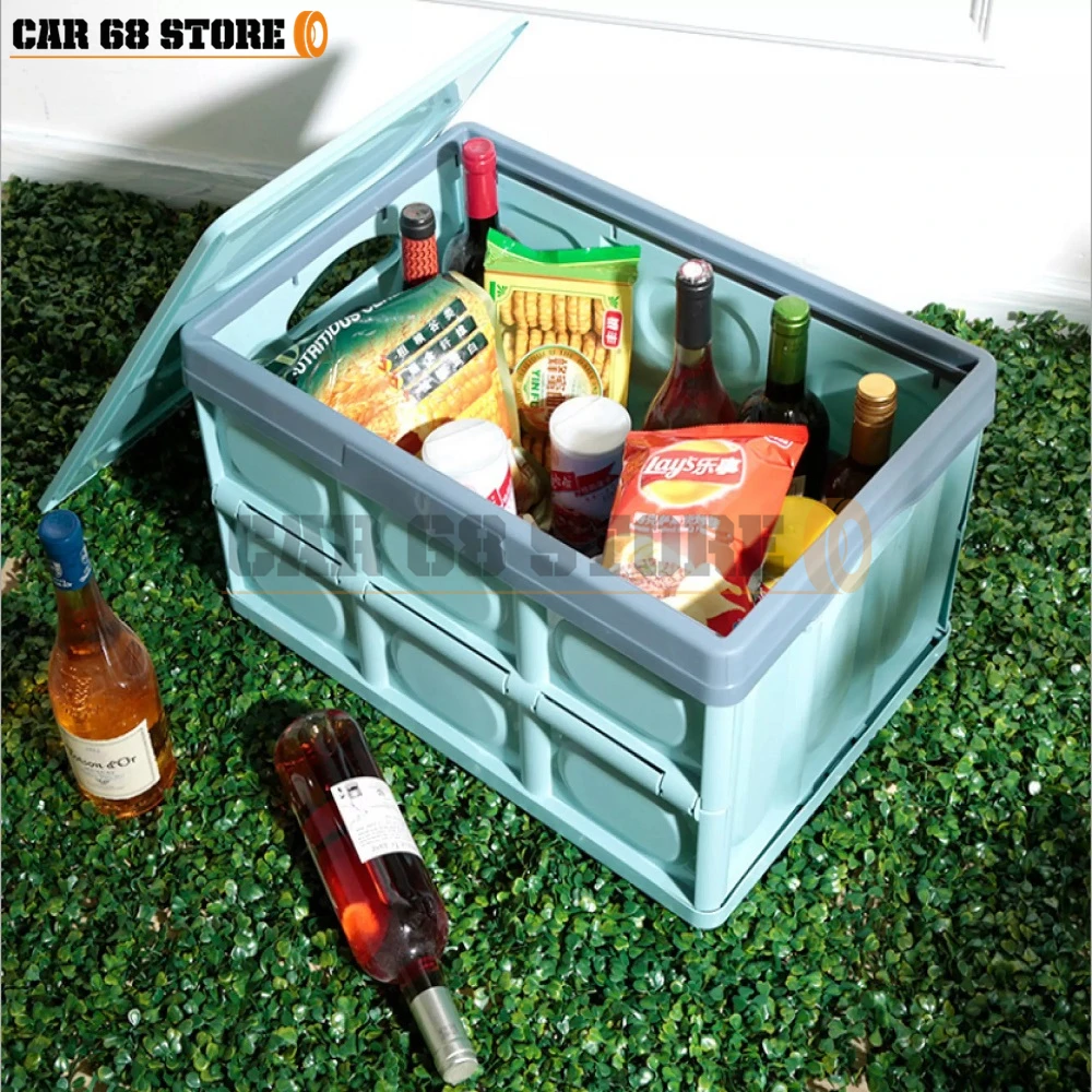 

Car Lidded Storage Bins 30L Collapsible Storage Box Crates Plastic Tote Storage Box Container Stackable Folding Box