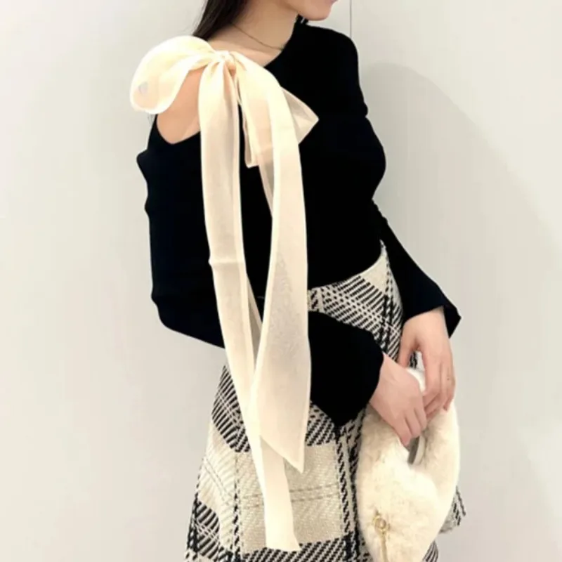 Женский свитер со шнуровкой и бантом модель 2024 года женская верхняя одежда с