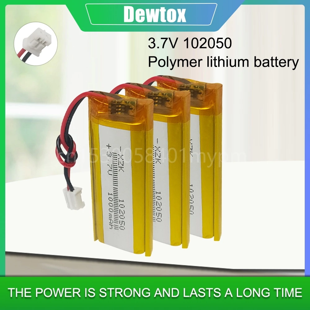 

1PCS 1000mAh 3.7V 102050 Lithium Polymer Li-Po Li Ion Rechargeable Battery PH 2.0mm 2pin Plug for Bluetooth Earphone GPS