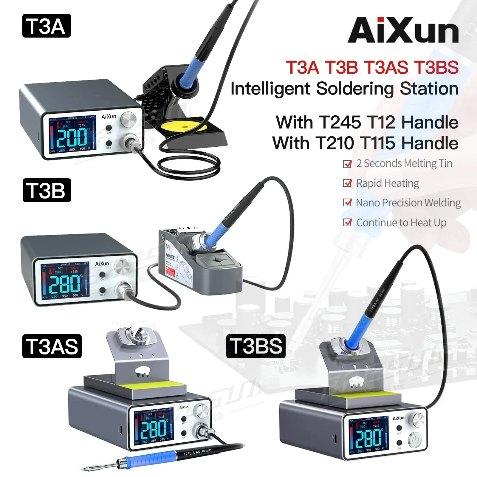 Фото RR AIXUN T3A T3B Умная паяльная станция для сварки T115/T210/T245 Паяльная станция T3AS T3BS для печатных плат SMD BGA Ремонт Сварка №2